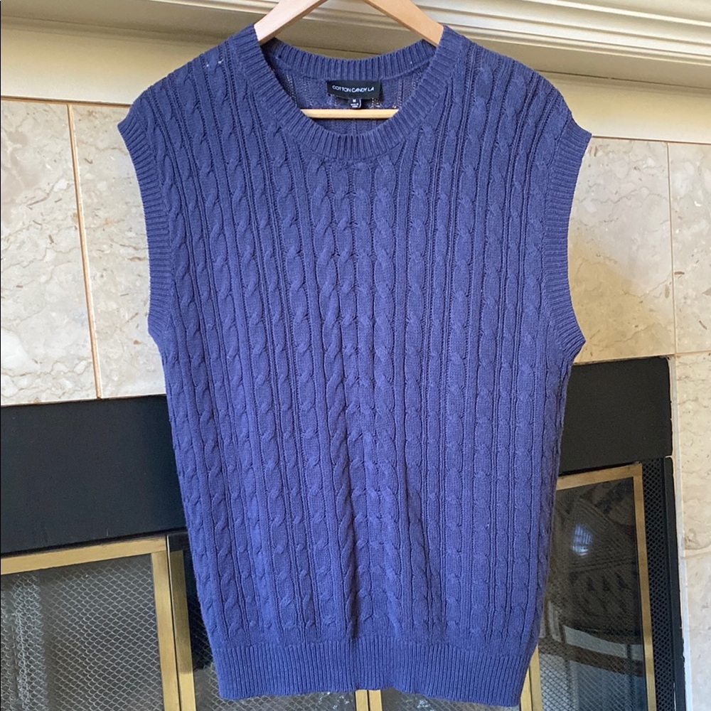 Navy Blue Cable Knit Sweater Vest